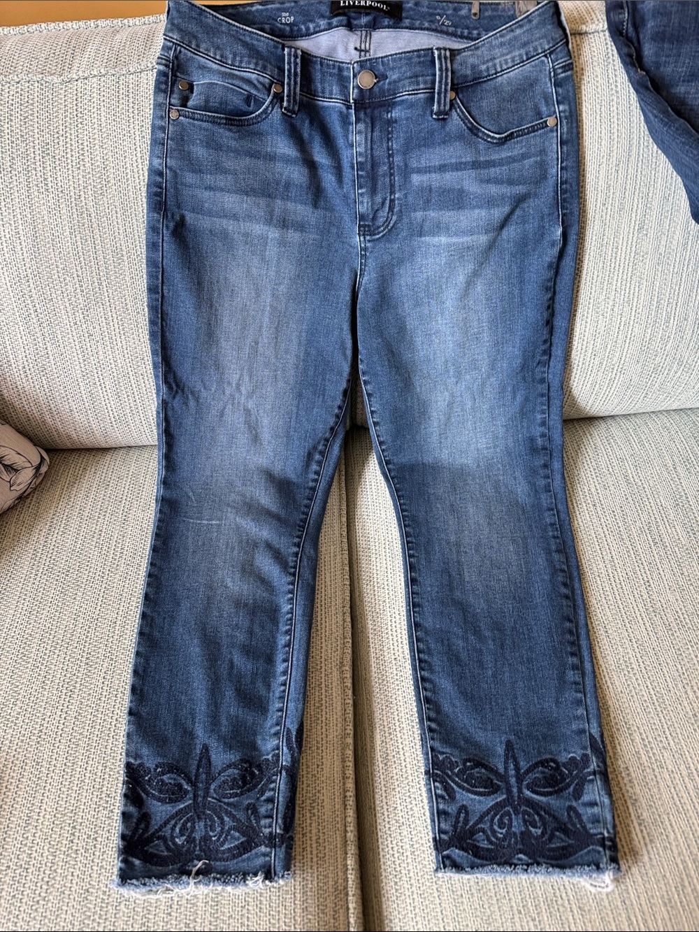 Liverpool Women's Dark Blue Embroidered Ankle Jeans